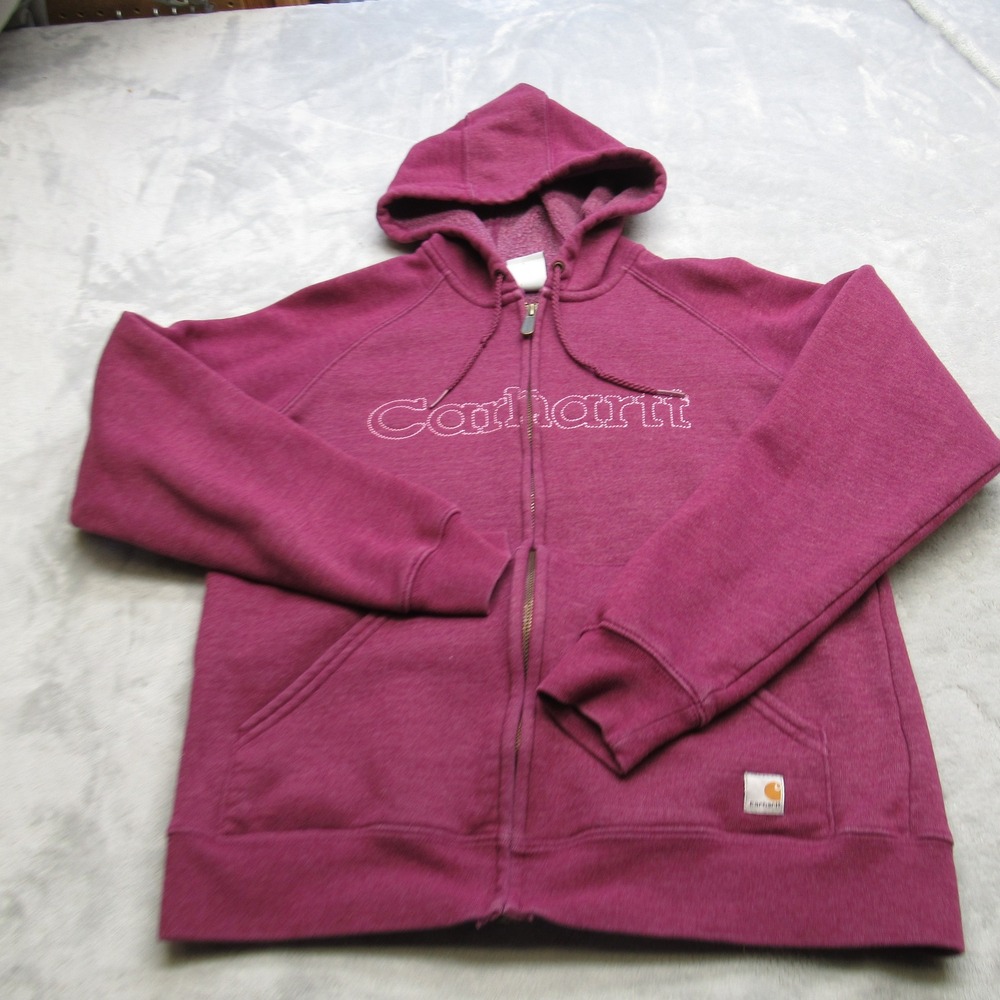 Carhartt Hoodie Womens Small Purple Pockets Raglan Full‎ Zip Fleece Sweatshirt - Picture 2 of 12